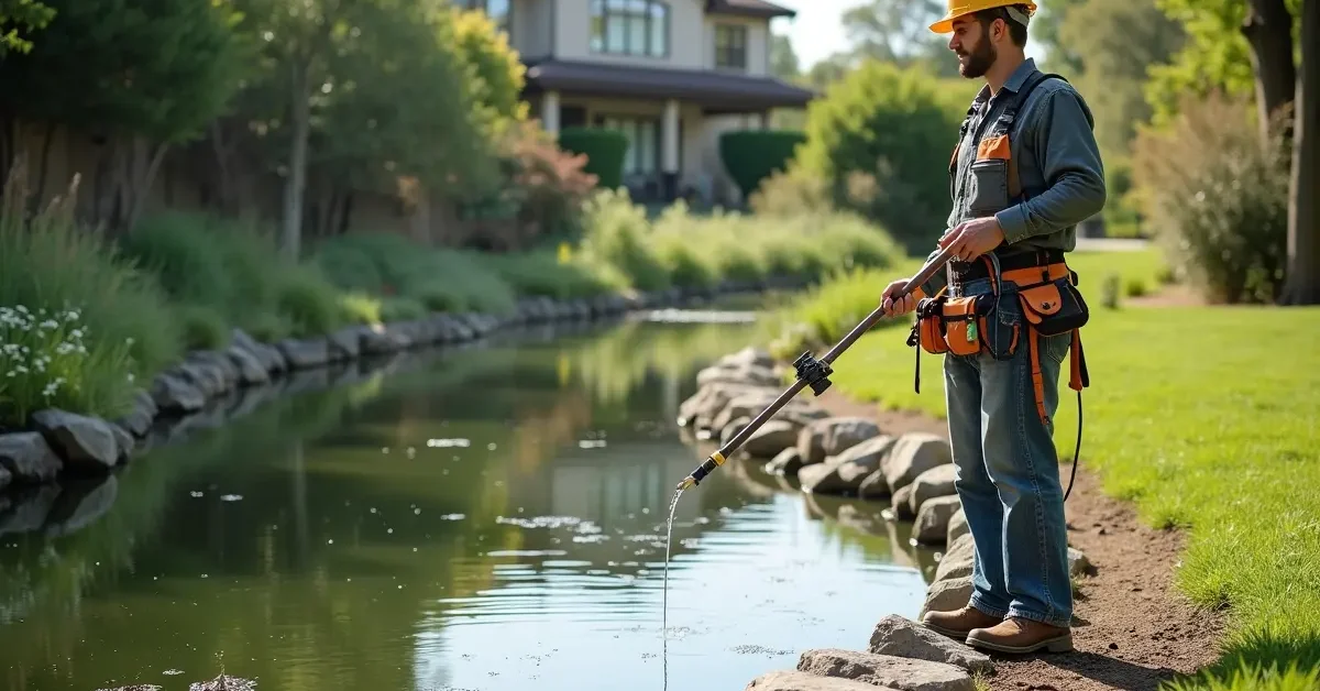 property owner maintaining pond health through regular professional management